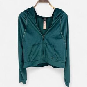 Victoria's‎ Secret Green Velour Zip Up Hoodie With Rhinestone Detail